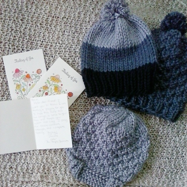 Prayers requested for the ladies who will be receiving today's donation shipment - Lynn, Marie, and Gladys👏 #bopeepsbonnets #cancercharity #knittingforcharity #makersgonnamake