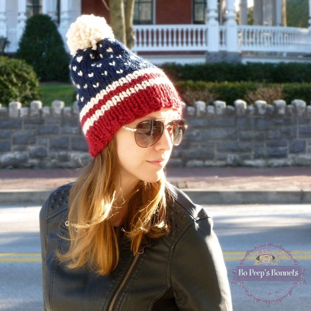 No matter what side you're on we're all #americans. Show ur support with our handmade #patriotic beanie. Shop link in profile 🇺🇸